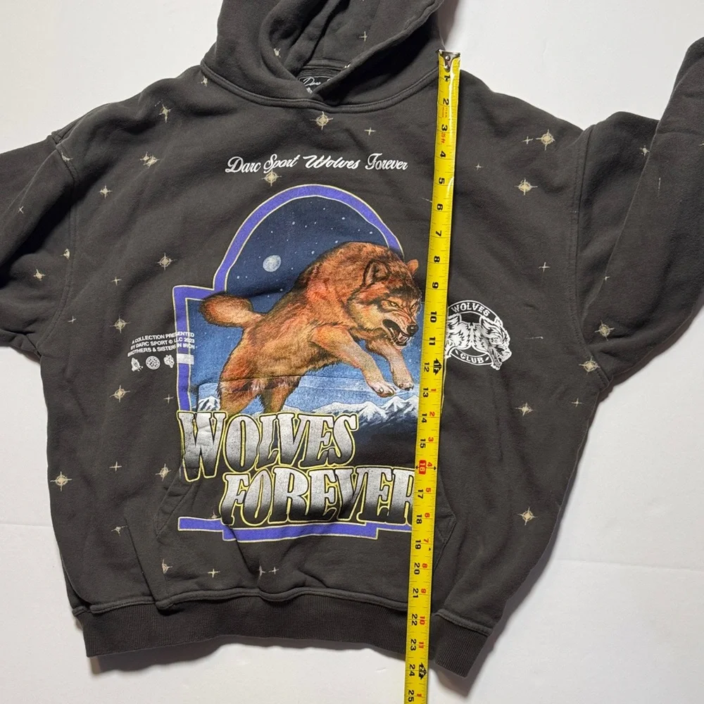 DARC SPORT Wolves Club Faded Black 'Wolves Forever' Graphic Hoodie Sweatshirt M - Picture 11 of 15